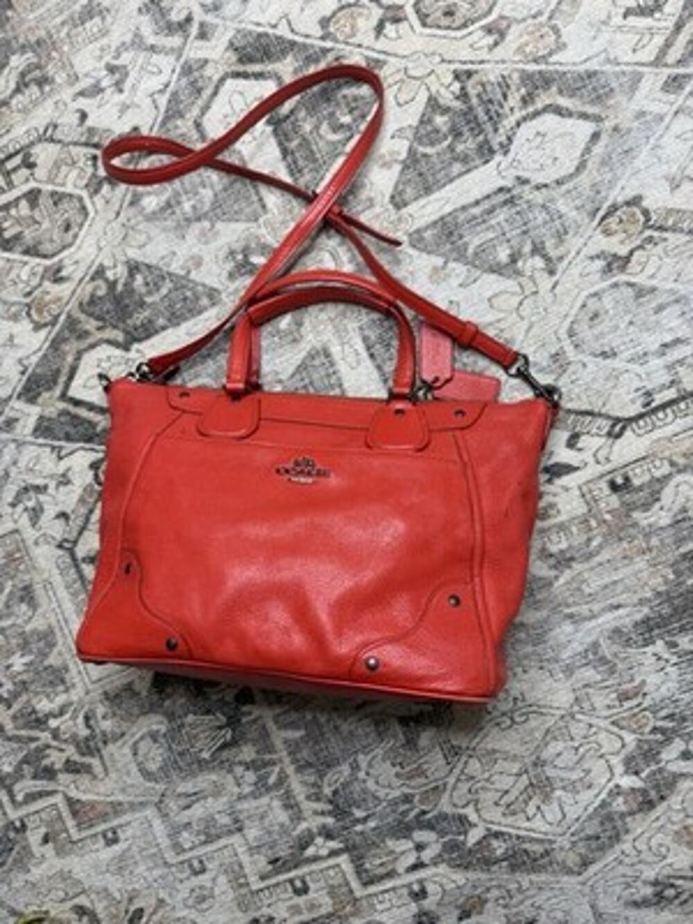 Coach Mickie F34040 Cardinal Red Pebbled Leather Convertible Satchel Crossbody